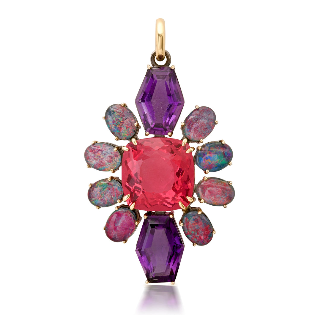 Topaz & Opal Flower Pendant Charm with Amethyst