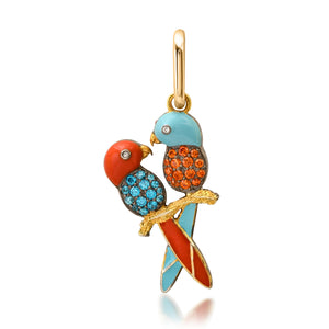 Orange Sapphire & Apatite Tropical Bird Charm Pendant