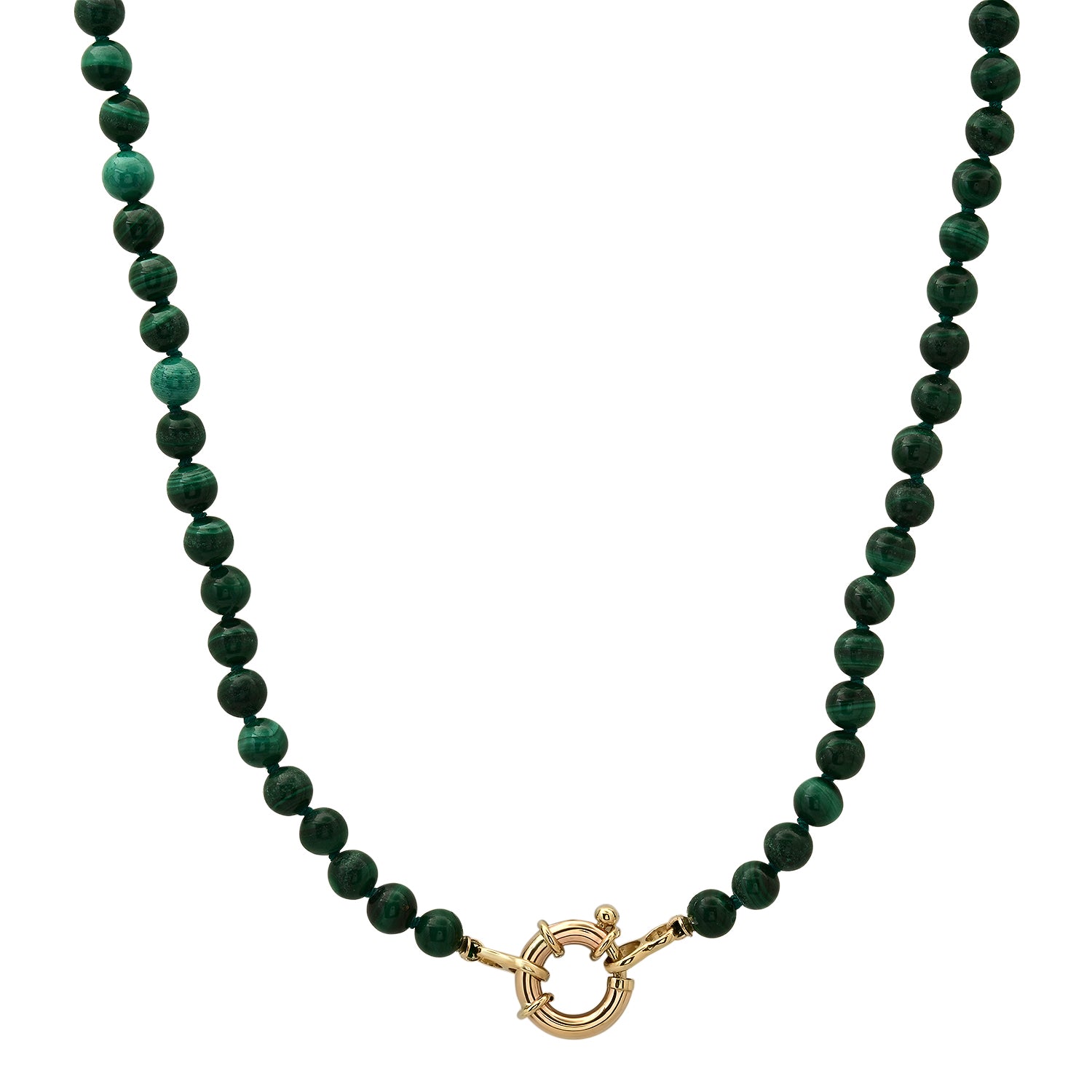 Beaded Malachite Necklace on Green Silk