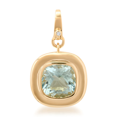 Square Bezel Set Aquamarine Charm with Diamond Enhancer Clasp