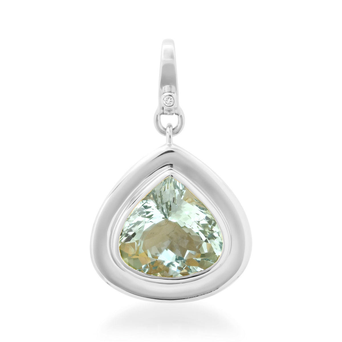 Pear Shape Bezel Set Aquamarine Drop Charm with Diamond Enhancer Clasp