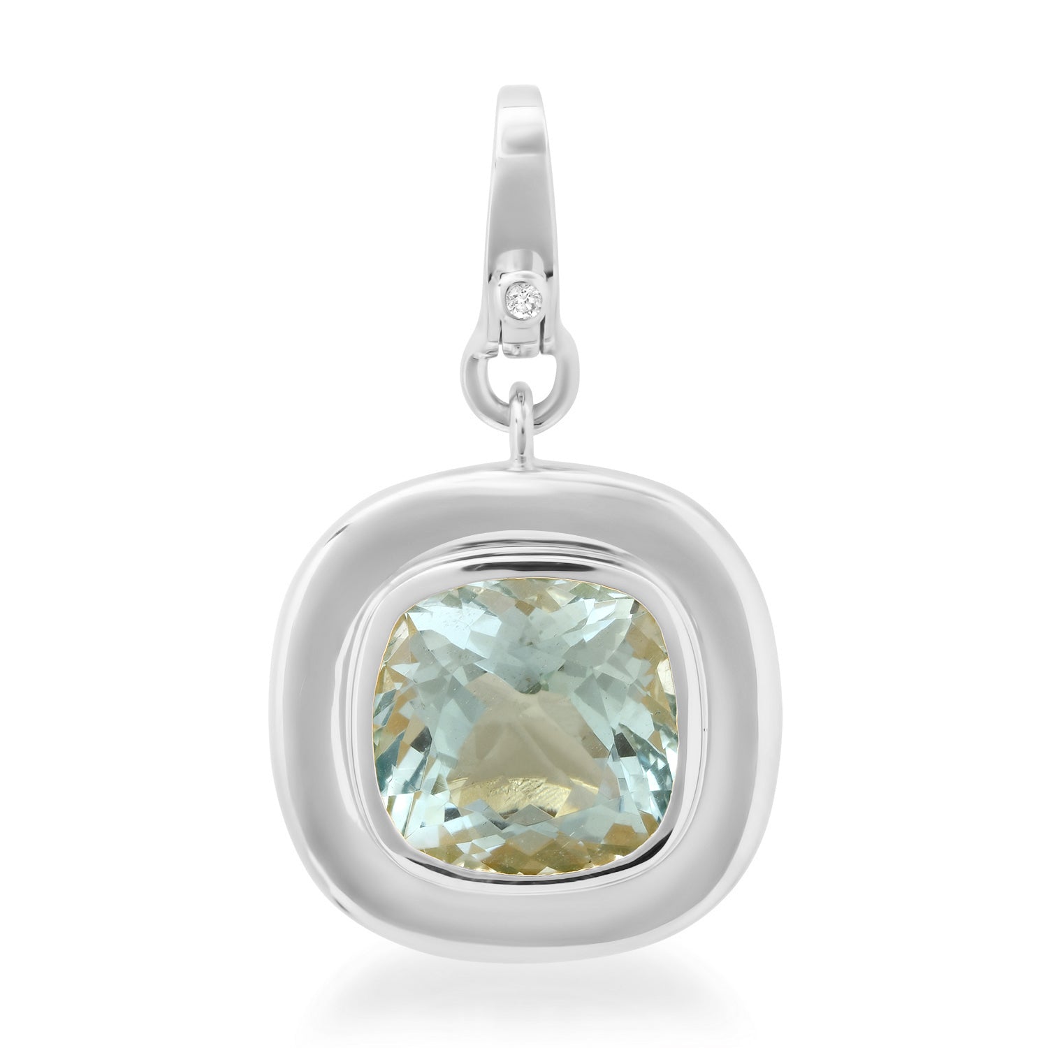 Cushion Cut Bezel Set Aquamarine Charm with Diamond Enhancer Clasp