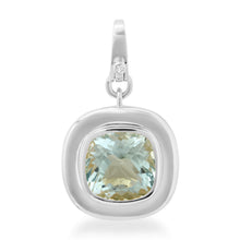 Cushion Cut Bezel Set Aquamarine Charm with Diamond Enhancer Clasp