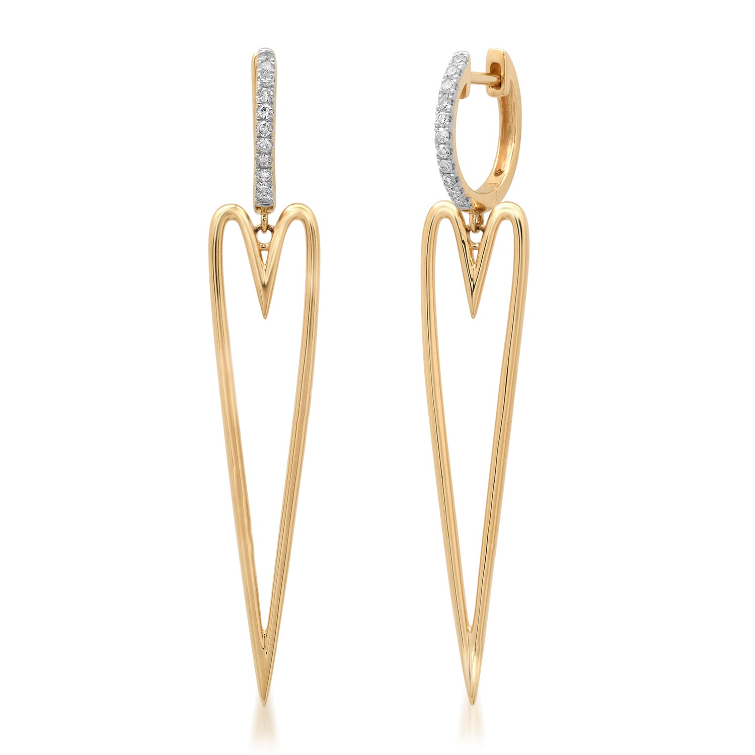 Elongated Happy Heart Diamond Drop Huggie Hoops