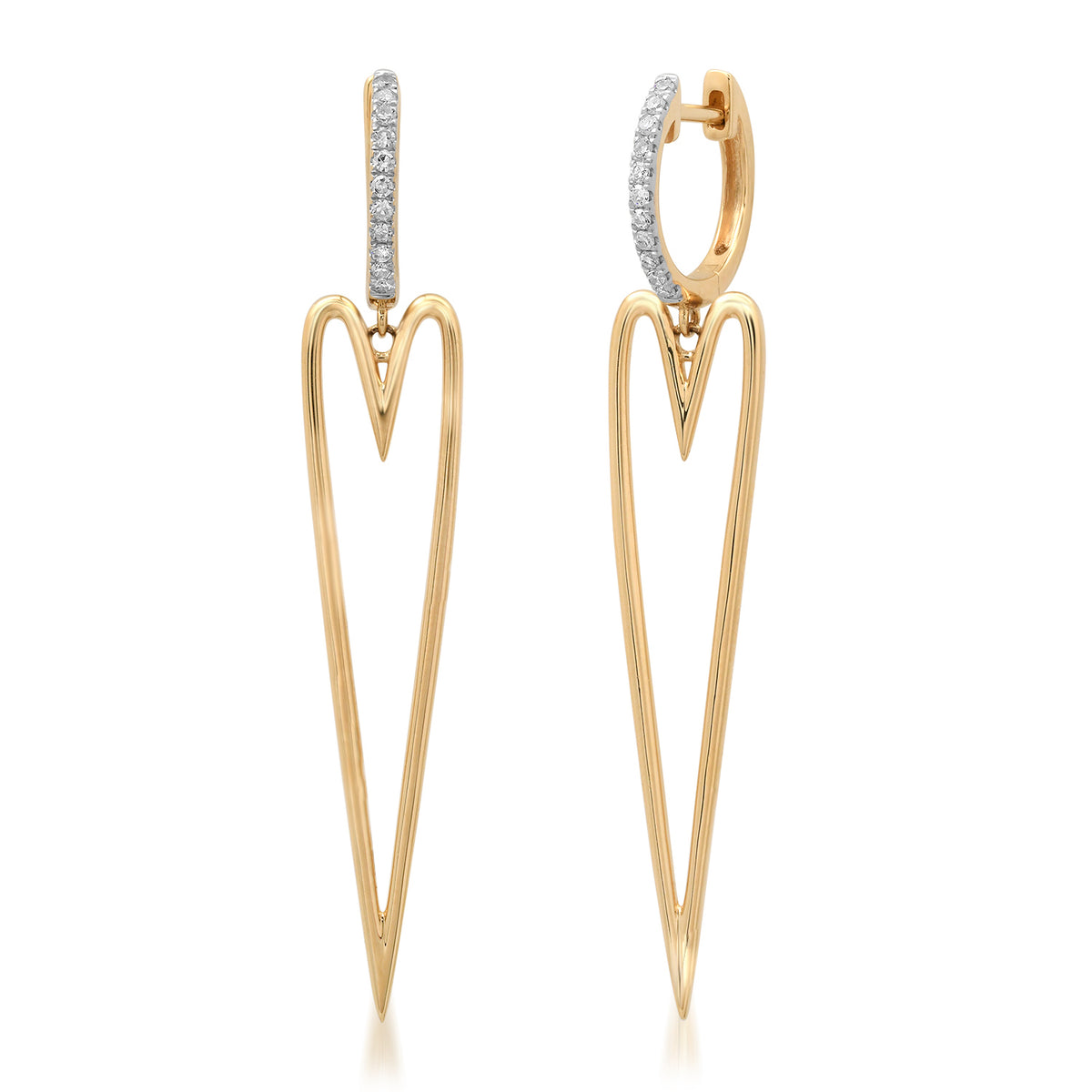 Elongated Happy Heart Diamond Drop Huggie Hoops