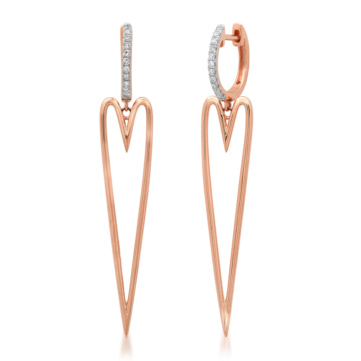 Elongated Happy Heart Diamond Drop Huggie Hoops