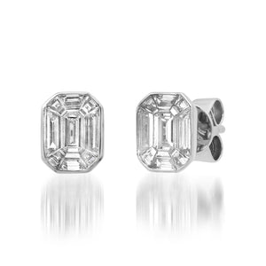 Diamond Illusion Emerald Cut Stud Earrings