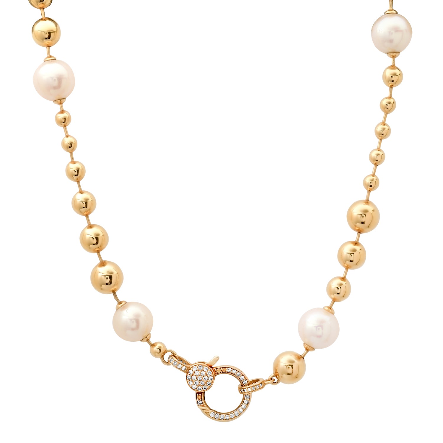 Pearl & Gold Ball Chain Necklace with Diamond Clasp