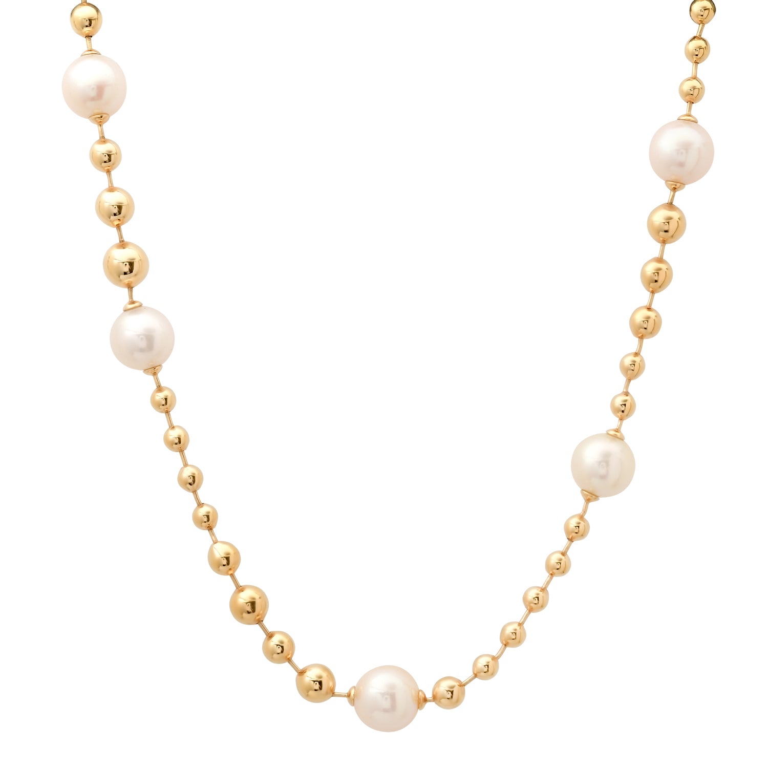 Pearl & Gold Ball Chain Necklace with Diamond Clasp