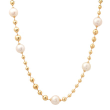 Pearl & Gold Ball Chain Necklace with Diamond Clasp