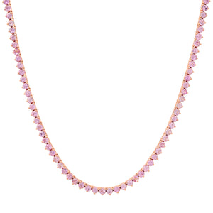 Pretty Three Prong Pink Sapphire Tennis Necklace