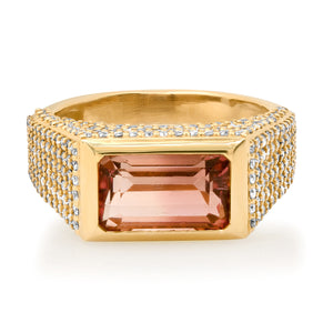 Emerald Cut Pink Tourmaline & Diamond Statement Ring