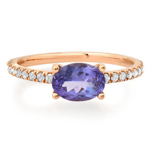 Saturated Oval Gemstone & Diamond Stacking Ring