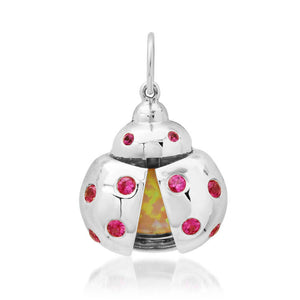 Scattered Pink Sapphire & Opal Ladybug Charm Pendant