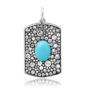 Rhodium Plated Diamond & Gemstone Plaque Charm Pendant