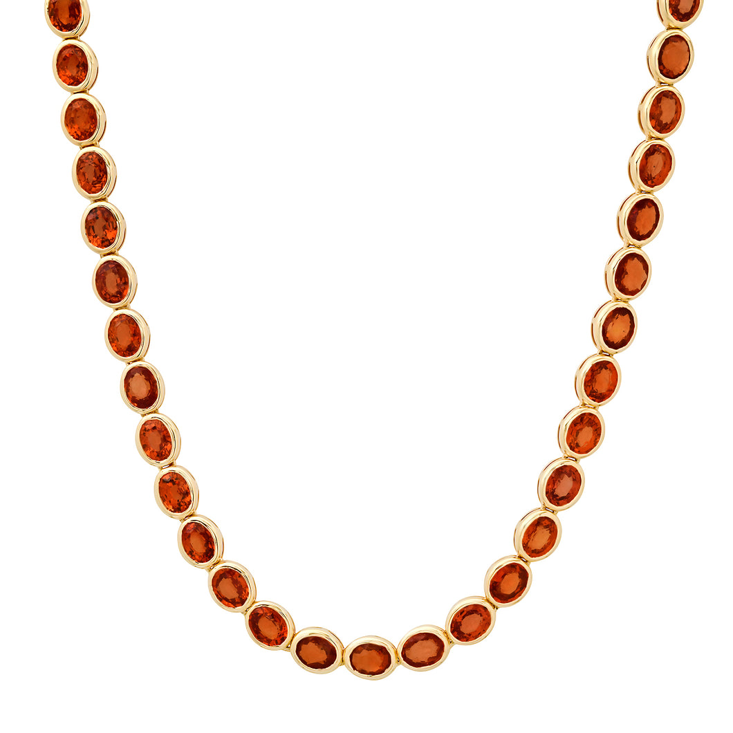 Oval Bezel Set Orange Sapphire Tennis Necklace