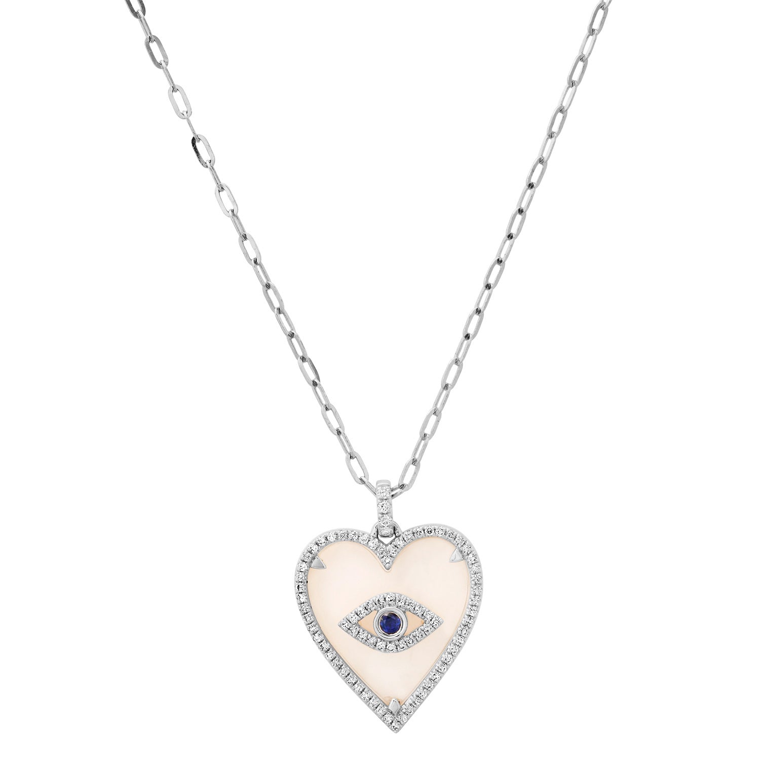 Diamond & Blue Sapphire Evil Eye Heart Necklace