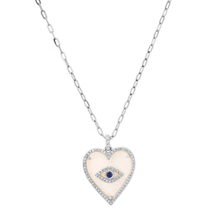 Diamond & Blue Sapphire Evil Eye Heart Necklace