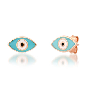 Turquoise Enamel Evil Eye Stud Earrings