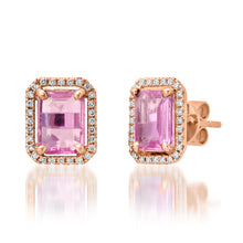 Diamond Framed Pink Sapphire Stud Earrings