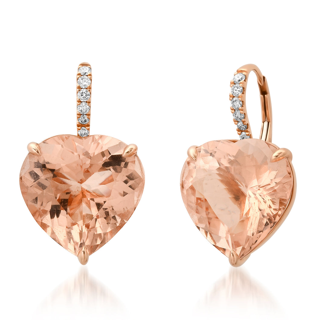 Heavy Heart of Morganite & Diamond Drop Earrings