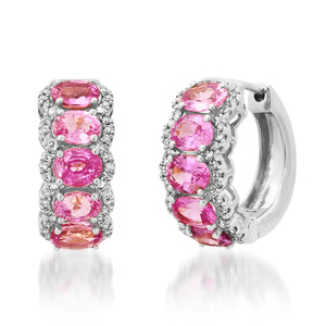 Chubby Pink Sapphire & Diamond Huggie Hoop Earrings