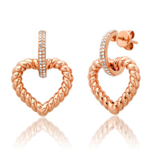 You're Twisting My Heart Diamond & Gold Heart Drop Earrings