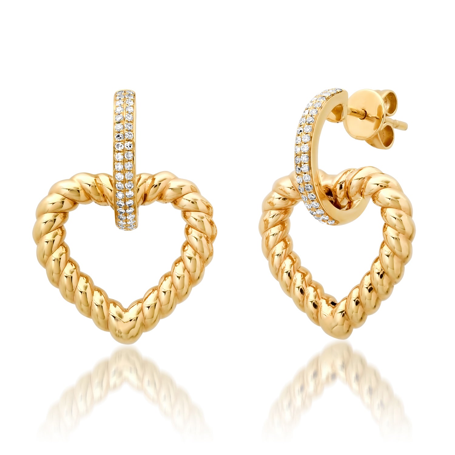 You're Twisting My Heart Diamond & Gold Heart Drop Earrings