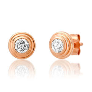 Fluted Bezel Set Diamond Stud Earrings