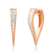 Pointy Channel Set Baguette Diamond Huggie Earrings