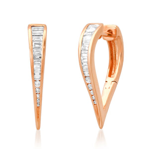 Pointy Channel Set Baguette Diamond Huggie Earrings