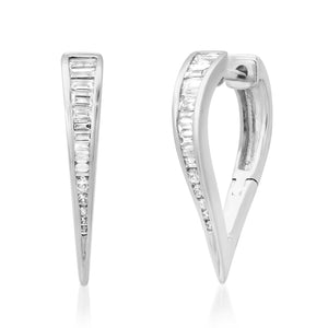 Pointy Channel Set Baguette Diamond Huggie Earrings