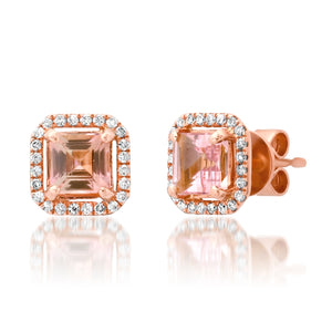 Diamond Framed Morganite Stud Earrings