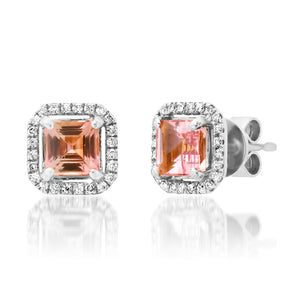 Diamond Framed Morganite Stud Earrings