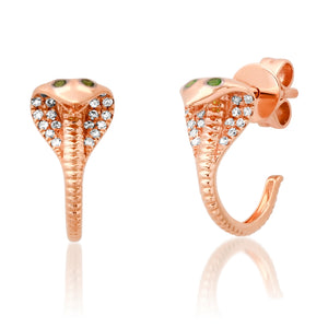 On Guard Diamond & Emerald Cobra Snake Stud Earrings