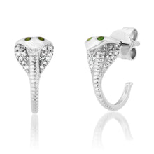 On Guard Diamond & Emerald Cobra Snake Stud Earrings