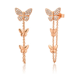 Glam Diamond & Gold Butterfly Chain Drop Earrings