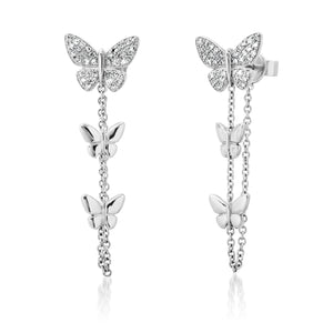 Glam Diamond & Gold Butterfly Chain Drop Earrings