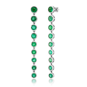 Bezel Set Emerald Rounds Statement Drop Earrings