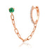 Double Pierce Diamond & Emerald Chain Huggie Hoop & Stud Earring