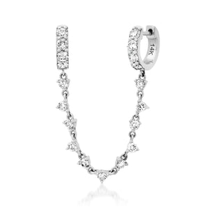 Full Glam Double Pierce Diamond Huggie Hoop Chain Earring