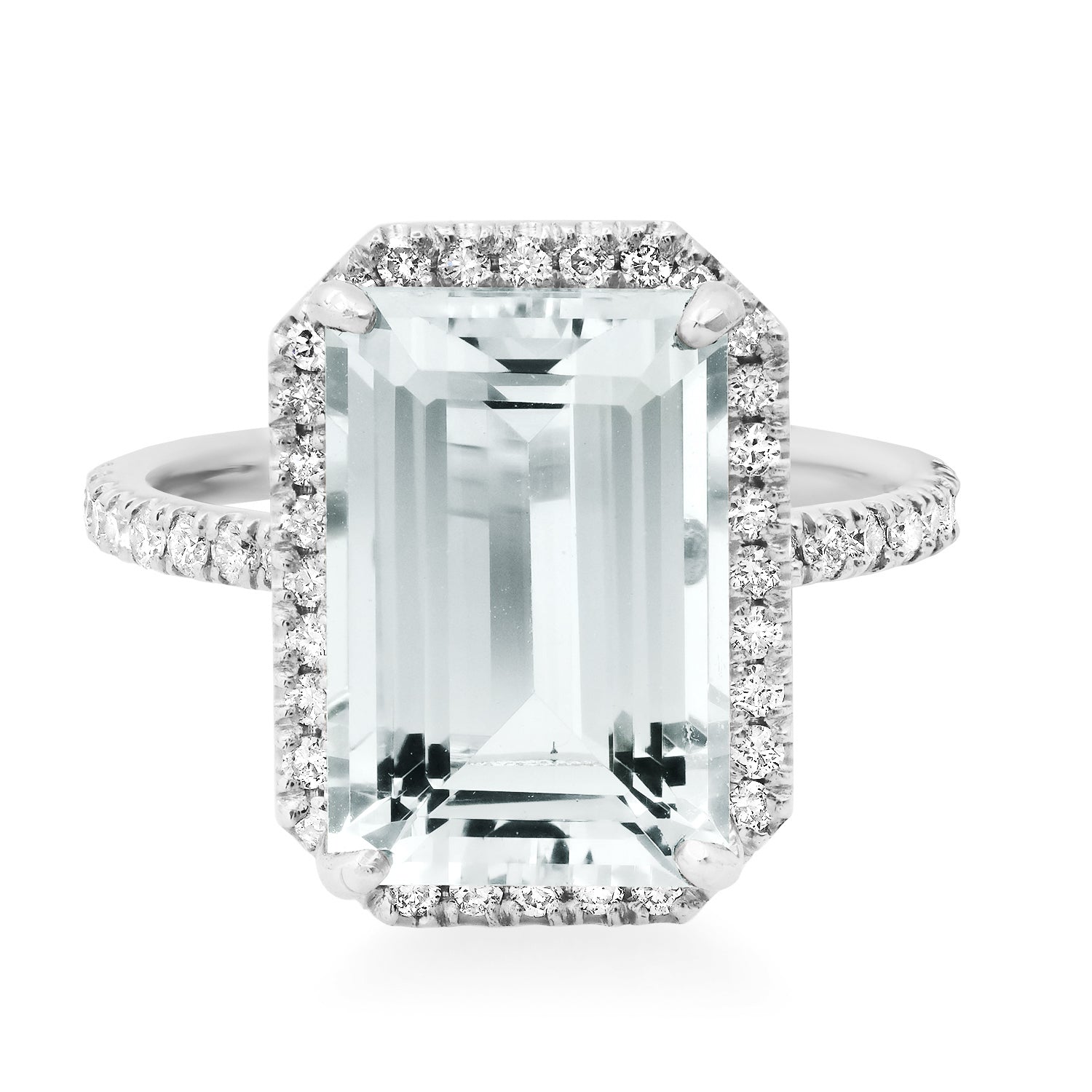 Crisp Emerald Cut Aquamarine & Diamond Statement Ring