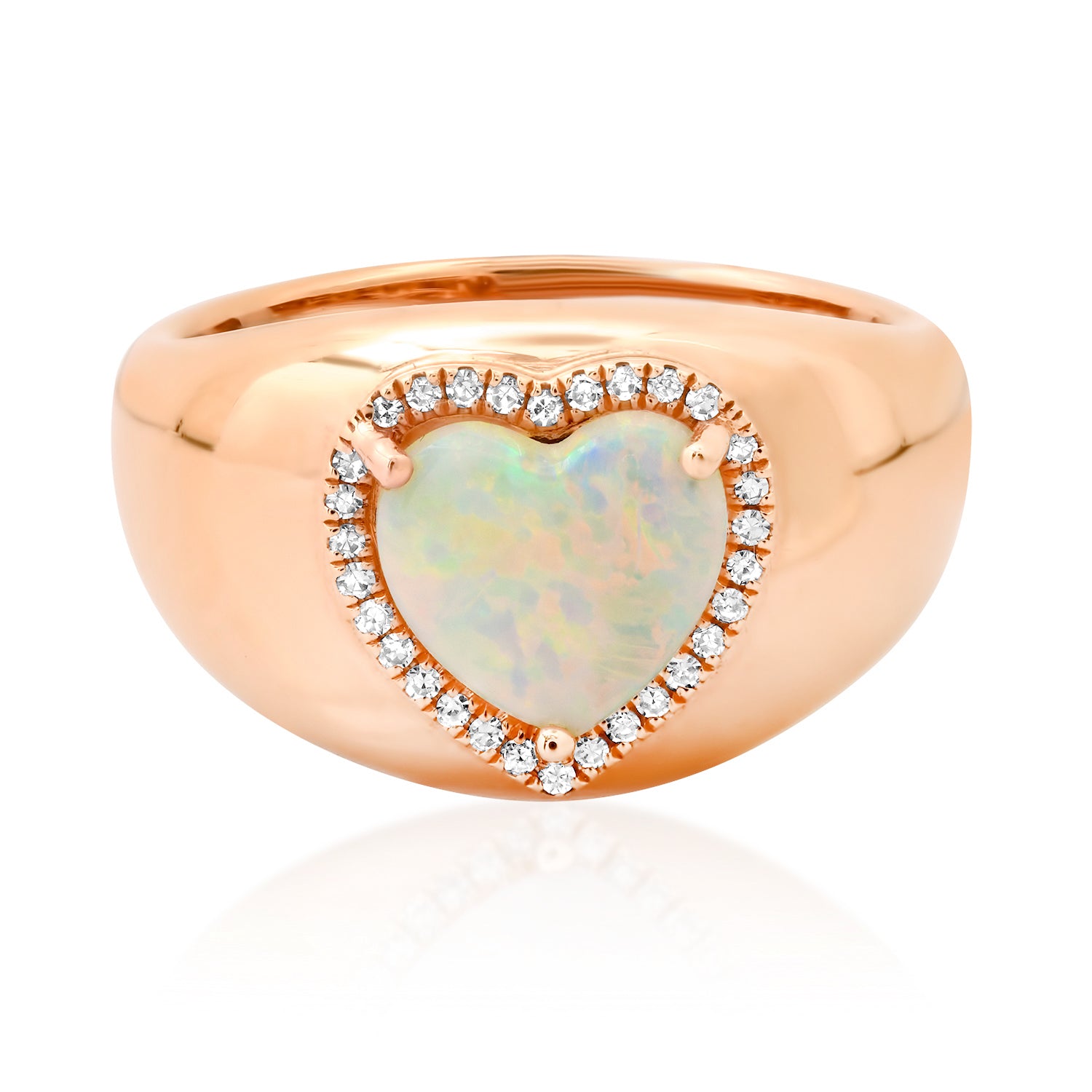Domed Diamond & Opal Heart Ring