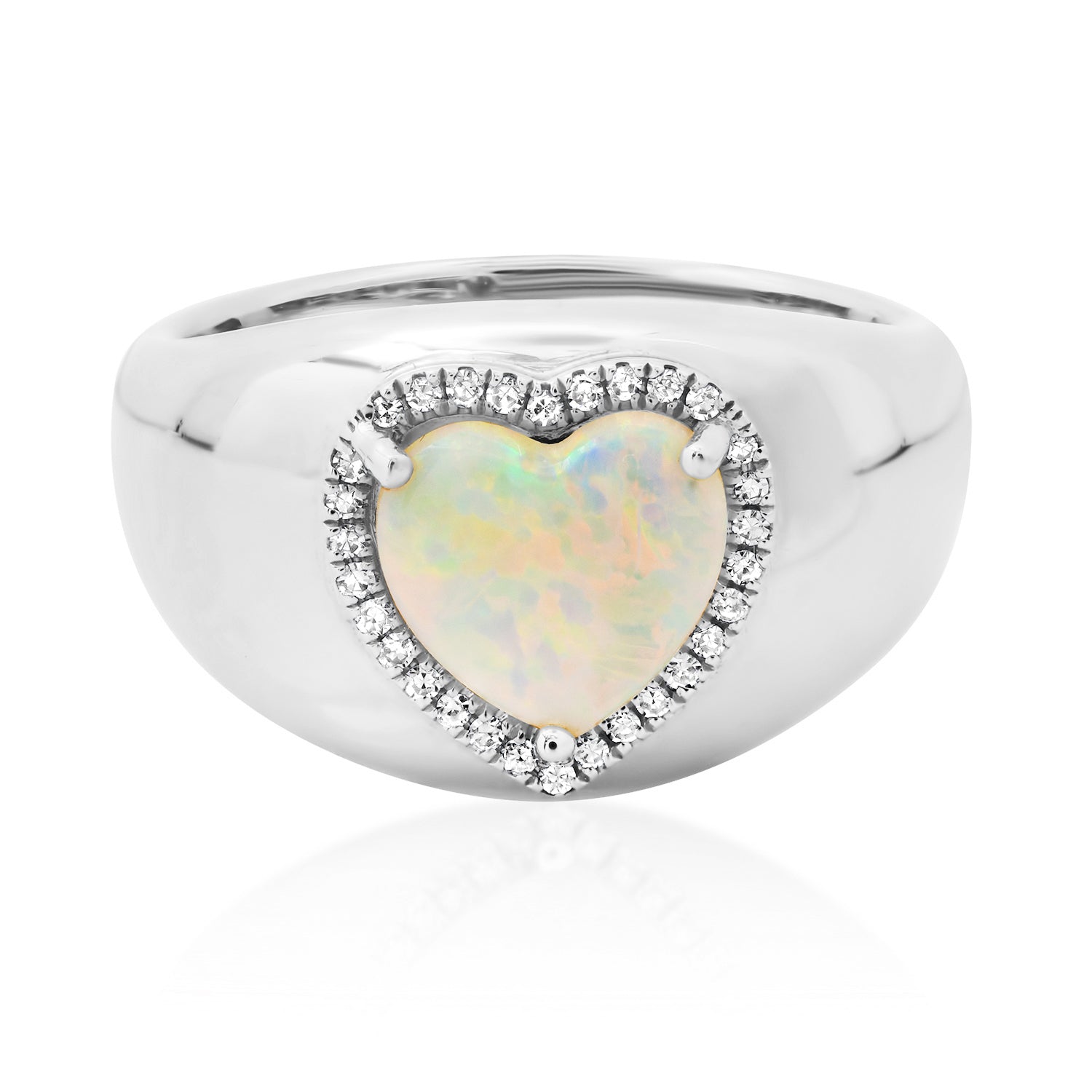 Domed Diamond & Opal Heart Ring