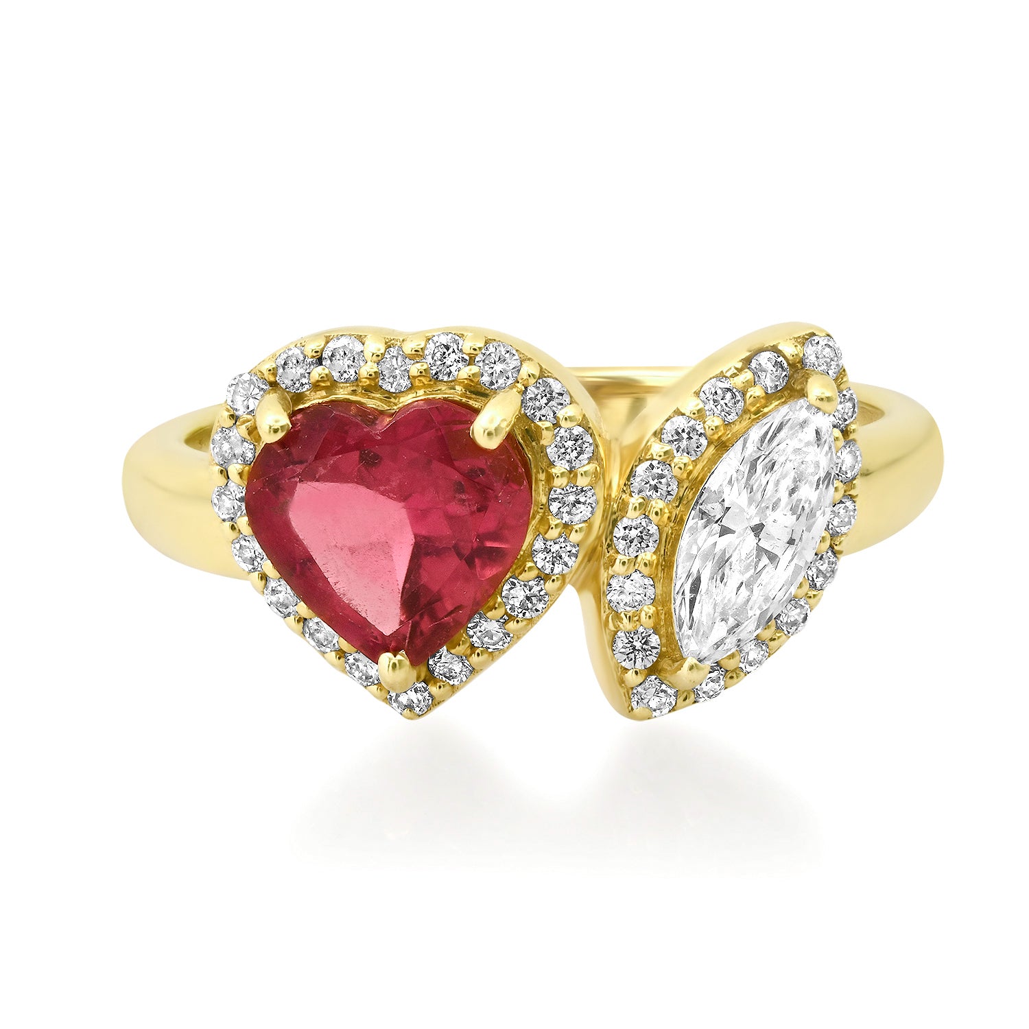Ruby Heart & Diamond Marquise Toi et Moi Ring