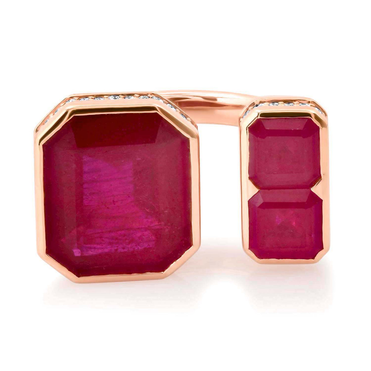 Edgy Toi & Moi Three Stone Rubellite Statement Ring