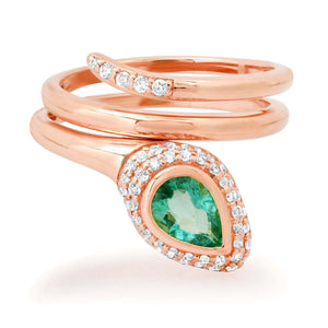 Sweet Emerald & Diamond Snake Wrap Ring