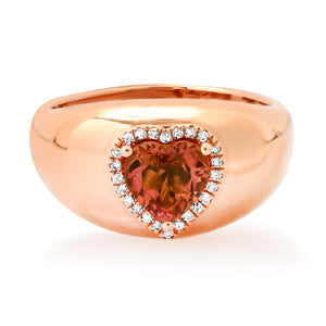 Domed Diamond & Pink Tourmaline Heart Ring