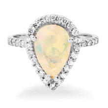 Glowing Pear Shaped Opal & Diamond Statement Ring