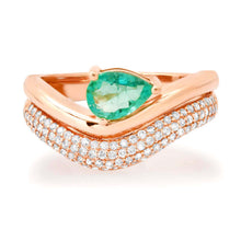 Wavy Diamond & Pear Shaped Emerald Ring